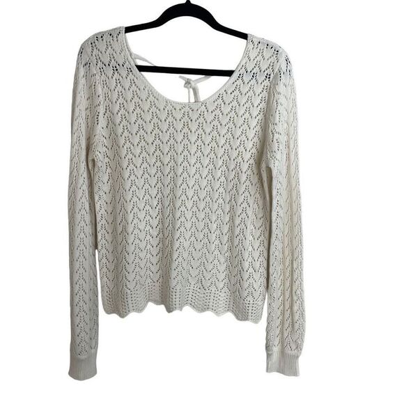 Candie's Ivory Pullover Open Crochet Sweater Size L - Picture 1 of 6